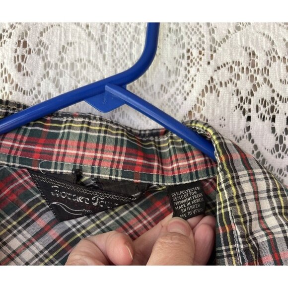 Vintage Border Town Plaid Western Pearl Snap Button Up Shirt Size Medium - Picture 2 of 6